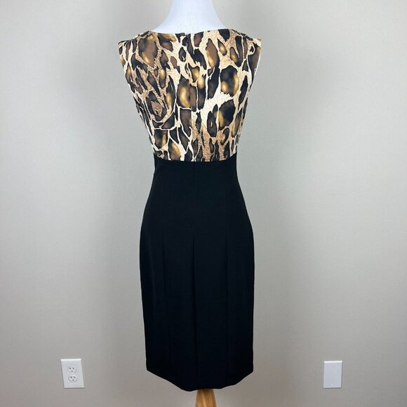 Cache Dress 2 Black Animal Print Cowl Neck Sheath Wiggle Over Knee Mob Wife - Picture 8 of 14